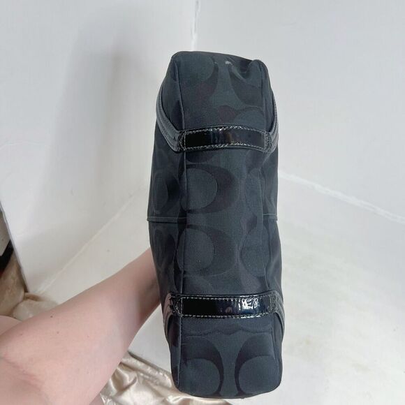 Coach Katarina Black Signature Monogram Hobo Bag Patent Leather Shoulder Bag - Picture 6 of 10